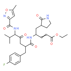 ChemSpider 2D Image | Ethyl 4-{[2-(4-fluorobenzyl)-6-methyl-5-{[(5-methyl-1,2-oxazol-3-yl)carbonyl]amino}-4-oxoheptanoyl]amino}-5-(2-oxo-3-pyrrolidinyl)-2-pentenoate | C31H39FN4O7