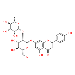 ChemSpider 2D Image | 5-Hydroxy-2-(4-hydroxyphenyl)-4-oxo-4H-chromen-7-yl (3xi)-2-O-(6-deoxy-beta-L-mannopyranosyl)-beta-D-ribo-hexopyranoside | C27H30O14
