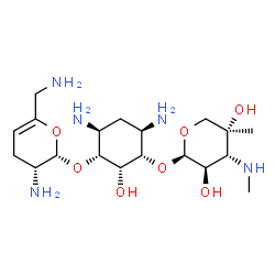 ChemSpider 2D Image | (1S,2R,3R,4S,6R)-4,6-Diamino-3-{[(2S,3R)-3-amino-6-(aminomethyl)-3,4-dihydro-2H-pyran-2-yl]oxy}-2-hydroxycyclohexyl 3-deoxy-4-C-methyl-3-(methylamino)-beta-L-threo-pentopyranoside | C19H37N5O7