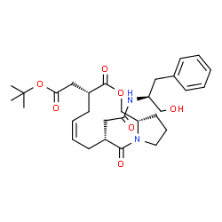 ChemSpider 2D Image | 2-Methyl-2-propanyl [(4R,6Z,9R,14aS)-9-(2-{[(2S)-1-hydroxy-3-phenyl-2-propanyl]amino}-2-oxoethyl)-3,10-dioxo-3,4,5,8,9,10,12,13,14,14a-decahydro-1H-pyrrolo[2,1-c][1,4]oxazacyclododecin-4-yl]acetate | C30H42N2O7