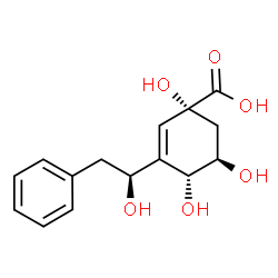 ChemSpider 2D Image | (1r,4r,5r)-1,4,5-Trihydroxy-3-[(1s)-1-Hydroxy-2-Phenyl]ethylcyclohex-2-Ene-1-Carboxylic Acid | C15H18O6