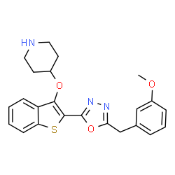ChemSpider 2D Image | 4-({2-[5-(3-Methoxybenzyl)-1,3,4-oxadiazol-2-yl]-1-benzothiophen-3-yl}oxy)piperidine | C23H23N3O3S