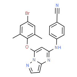 ChemSpider 2D Image | 4-{[7-(4-Bromo-2,6-dimethylphenoxy)pyrazolo[1,5-a]pyrimidin-5-yl]amino}benzonitrile | C21H16BrN5O