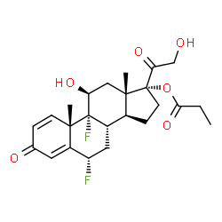 ChemSpider 2D Image | (6alpha,11beta)-6,9-Difluoro-11,21-dihydroxy-3,20-dioxopregna-1,4-dien-17-yl propionate | C24H30F2O6