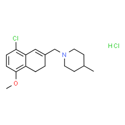 ChemSpider 2D Image | 1-[(8-Chloro-5-methoxy-3,4-dihydro-2-naphthalenyl)methyl]-4-methylpiperidine hydrochloride (1:1) | C18H25Cl2NO