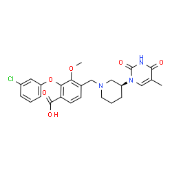ChemSpider 2D Image | 2-(3-Chlorophenoxy)-3-methoxy-4-{[(3S)-3-(5-methyl-2,4-dioxo-3,4-dihydro-1(2H)-pyrimidinyl)-1-piperidinyl]methyl}benzoic acid | C25H26ClN3O6