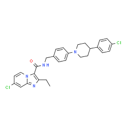 ChemSpider 2D Image | 7-Chloro-N-{4-[4-(4-chlorophenyl)-1-piperidinyl]benzyl}-2-ethylimidazo[1,2-a]pyridine-3-carboxamide | C28H28Cl2N4O