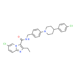 ChemSpider 2D Image | 6-Chloro-N-{4-[4-(4-chlorophenyl)-1-piperidinyl]benzyl}-2-ethylimidazo[1,2-a]pyridine-3-carboxamide | C28H28Cl2N4O
