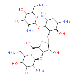 ChemSpider 2D Image | (2S,3R)-4,6-Diamino-2-({(2xi)-3-O-[(1S)-2,6-diamino-2,6-dideoxyhexopyranosyl]-D-erythro-pentofuranosyl}oxy)-3-hydroxycyclohexyl 2,6-diamino-2,6-dideoxyhexopyranoside | C23H46N6O13