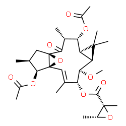 ChemSpider 2D Image | (1R,3R,4R,5R,7S,8R,9R,10E,12S,13S,14S)-4,13-Diacetoxy-8-methoxy-3,6,6,10,14-pentamethyl-2-oxo-16-oxatetracyclo[10.3.1.0~1,12~.0~5,7~]hexadec-10-en-9-yl (2R,3R)-2,3-dimethyl-2-oxiranecarboxylate | C30H42O10