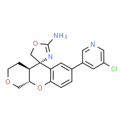 ChemSpider 2D Image | (4S,4a'S,10a'S)-7'-(5-Chloro-3-pyridinyl)-3',4',4a',10a'-tetrahydro-1'H-spiro[1,3-oxazole-4,5'-pyrano[3,4-b]chromen]-2-amine | C19H18ClN3O3