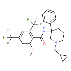 ChemSpider 2D Image | N-[1-(Cyclopropylmethyl)-3-phenyl-3-piperidinyl]-2-methoxy-4,6-bis(trifluoromethyl)benzamide | C25H26F6N2O2