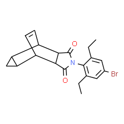 ChemSpider 2D Image | 4-(4-Bromo-2,6-diethylphenyl)-4-azatetracyclo[5.3.2.0~2,6~.0~8,10~]dodec-11-ene-3,5-dione | C21H22BrNO2