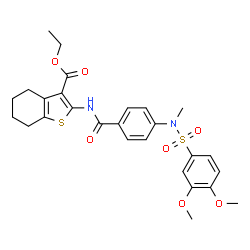 ChemSpider 2D Image | Ethyl 2-[(4-{[(3,4-dimethoxyphenyl)sulfonyl](methyl)amino}benzoyl)amino]-4,5,6,7-tetrahydro-1-benzothiophene-3-carboxylate | C27H30N2O7S2