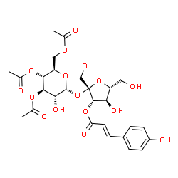 ChemSpider 2D Image | 3-O-[(2E)-3-(4-Hydroxyphenyl)-2-propenoyl]-beta-D-fructofuranosyl 3,4,6-tri-O-acetyl-alpha-D-glucopyranoside | C27H34O16