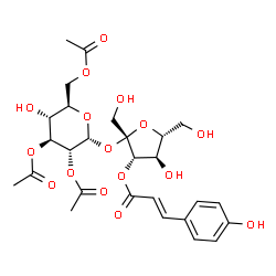 ChemSpider 2D Image | 3-O-[(2E)-3-(4-Hydroxyphenyl)-2-propenoyl]-beta-D-fructofuranosyl 2,3,6-tri-O-acetyl-alpha-D-glucopyranoside | C27H34O16