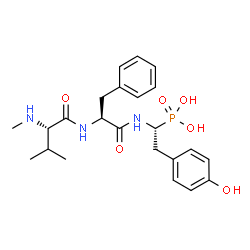 ChemSpider 2D Image | N-Methyl-L-valyl-N-[(1R)-2-(4-hydroxyphenyl)-1-phosphonoethyl]-L-phenylalaninamide | C23H32N3O6P
