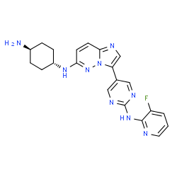 ChemSpider 2D Image | trans-N-(3-{2-[(3-Fluoro-2-pyridinyl)amino]-5-pyrimidinyl}imidazo[1,2-b]pyridazin-6-yl)-1,4-cyclohexanediamine | C21H22FN9