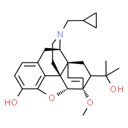 ChemSpider 2D Image | (5alpha,6beta,14beta)-17-(Cyclopropylmethyl)-18-(2-hydroxy-2-propanyl)-6-methoxy-7,8-didehydro-18,19-dihydro-4,5-epoxy-6,14-ethenomorphinan-3-ol | C26H33NO4