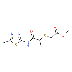 ChemSpider 2D Image | Methyl ({1-[(5-methyl-1,3,4-thiadiazol-2-yl)amino]-1-oxo-2-propanyl}sulfanyl)acetate | C9H13N3O3S2