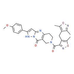 ChemSpider 2D Image | 7-({4-[(3,5-Dimethyl-1,2-oxazol-4-yl)methyl]-5-methyl-1,2-oxazol-3-yl}carbonyl)-2-(4-methoxyphenyl)-5,6,7,8-tetrahydropyrazolo[1,5-a]pyrido[4,3-d]pyrimidin-9(1H)-one | C27H26N6O5