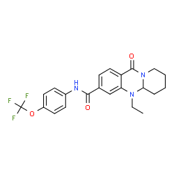 ChemSpider 2D Image | 5-Ethyl-11-oxo-N-[4-(trifluoromethoxy)phenyl]-5,6,7,8,9,11-hexahydro-5aH-pyrido[2,1-b]quinazoline-3-carboxamide | C22H22F3N3O3