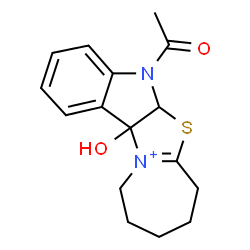ChemSpider 2D Image | 5-Acetyl-12a-hydroxy-5,5a,7,8,9,10,11,12a-octahydroazepino[2',1':2,3][1,3]thiazolo[5,4-b]indol-12-ium | C16H19N2O2S