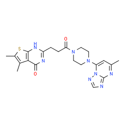 ChemSpider 2D Image | 5,6-Dimethyl-2-{3-[4-(5-methyl[1,2,4]triazolo[1,5-a]pyrimidin-7-yl)-1-piperazinyl]-3-oxopropyl}thieno[2,3-d]pyrimidin-4(1H)-one | C21H24N8O2S