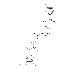 ChemSpider 2D Image | N-(3-{N-[2-(3-Methoxy-4-nitro-1H-pyrazol-1-yl)propanoyl]ethanehydrazonoyl}phenyl)-5-methyl-2-furamide | C21H22N6O6