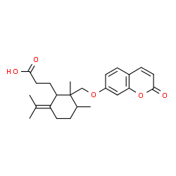 ChemSpider 2D Image | 3-(6-Isopropylidene-2,3-dimethyl-2-{[(2-oxo-2H-chromen-7-yl)oxy]methyl}cyclohexyl)propanoic acid | C24H30O5