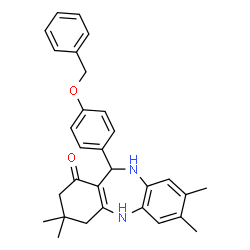 ChemSpider 2D Image | 11-[4-(Benzyloxy)phenyl]-3,3,7,8-tetramethyl-2,3,4,5,10,11-hexahydro-1H-dibenzo[b,e][1,4]diazepin-1-one | C30H32N2O2