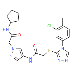 ChemSpider 2D Image | 2-{[4-(3-Chloro-4-methylphenyl)-4H-1,2,4-triazol-3-yl]sulfanyl}-N-{1-[2-(cyclopentylamino)-2-oxoethyl]-1H-pyrazol-4-yl}acetamide | C21H24ClN7O2S