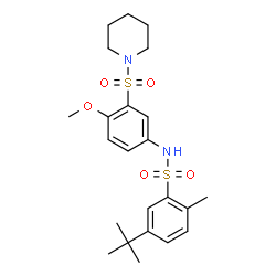 ChemSpider 2D Image | N-[4-Methoxy-3-(1-piperidinylsulfonyl)phenyl]-2-methyl-5-(2-methyl-2-propanyl)benzenesulfonamide | C23H32N2O5S2