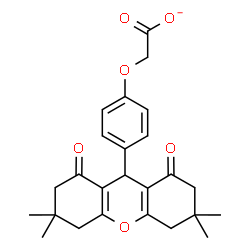 ChemSpider 2D Image | [4-(3,3,6,6-Tetramethyl-1,8-dioxo-2,3,4,5,6,7,8,9-octahydro-1H-xanthen-9-yl)phenoxy]acetate | C25H27O6
