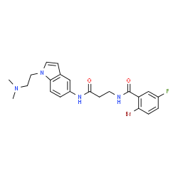 ChemSpider 2D Image | 2-Bromo-N-[3-({1-[2-(dimethylamino)ethyl]-1H-indol-5-yl}amino)-3-oxopropyl]-5-fluorobenzamide | C22H24BrFN4O2