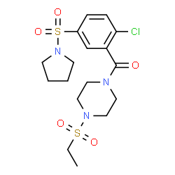ChemSpider 2D Image | [2-Chloro-5-(1-pyrrolidinylsulfonyl)phenyl][4-(ethylsulfonyl)-1-piperazinyl]methanone | C17H24ClN3O5S2