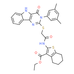 ChemSpider 2D Image | Ethyl 2-[({[3-(3,5-dimethylphenyl)-4-oxo-4,5-dihydro-3H-pyrimido[5,4-b]indol-2-yl]sulfanyl}acetyl)amino]-4,5,6,7-tetrahydro-1-benzothiophene-3-carboxylate | C31H30N4O4S2
