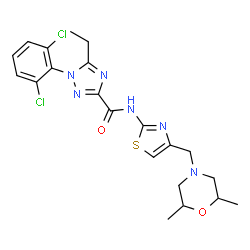 ChemSpider 2D Image | 1-(2,6-Dichlorophenyl)-N-{4-[(2,6-dimethyl-4-morpholinyl)methyl]-1,3-thiazol-2-yl}-5-ethyl-1H-1,2,4-triazole-3-carboxamide | C21H24Cl2N6O2S