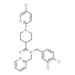ChemSpider 2D Image | 1-(5-Chloro-2-pyridinyl)-N-(3,4-dichlorobenzyl)-N-(2-pyridinylmethyl)-4-piperidinecarboxamide | C24H23Cl3N4O
