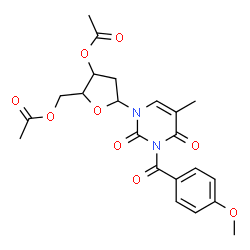 ChemSpider 2D Image | 1-(3,5-Di-O-acetyl-2-deoxypentofuranosyl)-3-(4-methoxybenzoyl)-5-methyl-2,4(1H,3H)-pyrimidinedione | C22H24N2O9