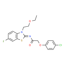 ChemSpider 2D Image | 2-(4-Chlorophenoxy)-N-[(2Z)-3-(2-ethoxyethyl)-6-fluoro-1,3-benzothiazol-2(3H)-ylidene]acetamide | C19H18ClFN2O3S