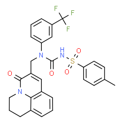 ChemSpider 2D Image | 4-Methyl-N-{[(5-oxo-2,3-dihydro-1H,5H-pyrido[3,2,1-ij]quinolin-6-yl)methyl][3-(trifluoromethyl)phenyl]carbamoyl}benzenesulfonamide | C28H24F3N3O4S