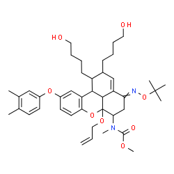ChemSpider 2D Image | Methyl [6a-(allyloxy)-10-(3,4-dimethylphenoxy)-1,2-bis(4-hydroxybutyl)-4-{[(2-methyl-2-propanyl)oxy]imino}-1,2,4,5,6,6a,11b,11c-octahydrobenzo[kl]xanthen-6-yl]methylcarbamate | C42H58N2O8