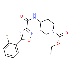 ChemSpider 2D Image | Ethyl 4-({[5-(2-fluorophenyl)-1,2,4-oxadiazol-3-yl]carbonyl}amino)-1-piperidinecarboxylate | C17H19FN4O4