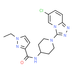 ChemSpider 2D Image | N-[1-(6-Chloro[1,2,4]triazolo[4,3-a]pyridin-3-yl)-4-piperidinyl]-1-ethyl-1H-pyrazole-3-carboxamide | C17H20ClN7O