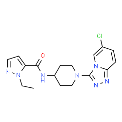 ChemSpider 2D Image | N-[1-(6-Chloro[1,2,4]triazolo[4,3-a]pyridin-3-yl)-4-piperidinyl]-1-ethyl-1H-pyrazole-5-carboxamide | C17H20ClN7O