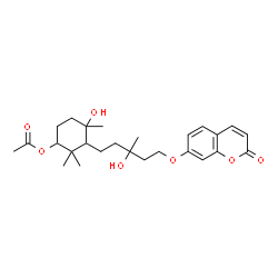 ChemSpider 2D Image | 4-Hydroxy-3-{3-hydroxy-3-methyl-5-[(2-oxo-2H-chromen-7-yl)oxy]pentyl}-2,2,4-trimethylcyclohexyl acetate | C26H36O7