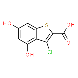 ChemSpider 2D Image | 3-Chloro-4,6-dihydroxy-1-benzothiophene-2-carboxylic acid | C9H5ClO4S