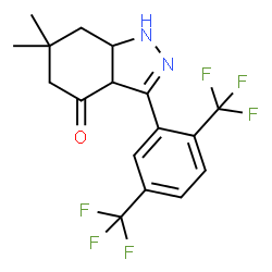 ChemSpider 2D Image | 3-[2,5-Bis(trifluoromethyl)phenyl]-6,6-dimethyl-1,3a,5,6,7,7a-hexahydro-4H-indazol-4-one | C17H16F6N2O