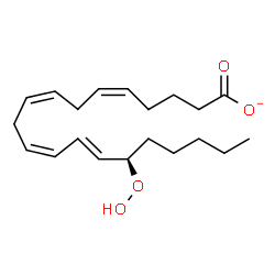 ChemSpider 2D Image | (5Z,8Z,11Z,13E,15R)-15-Hydroperoxy-5,8,11,13-icosatetraenoate | C20H31O4